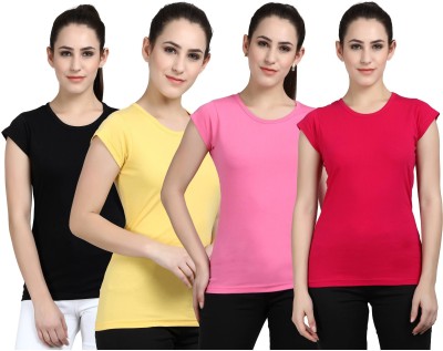 Eha Solid Women Round Neck Multicolor T-Shirt