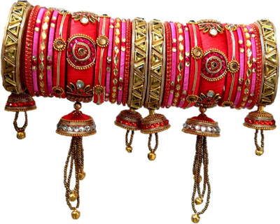 Aafreen-A genuine range Stone, Aluminum, Acrylic, Plastic, Brass, Silk Dori Beads, Zircon Gold-plated Bangle Set(Pack of 26)