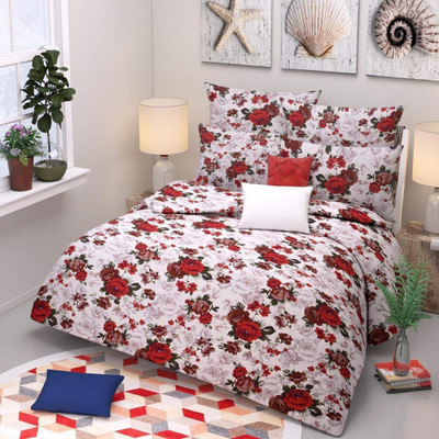 pitit custon 150 TC Polycotton Double Printed Flat Bedsheet(Pack of 1, Red, White)