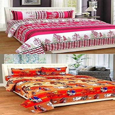 pitit custon 150 TC Polycotton Double Printed Flat Bedsheet(Pack of 2, Pink)