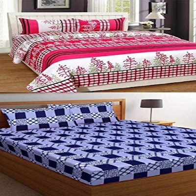 pitit custon 150 TC Polycotton Double Printed Flat Bedsheet(Pack of 2, Multicolor)