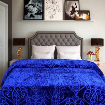 Oshano Self Design Double Mink Blanket for  Heavy Winter(Woollen Blend, Dark Blue)