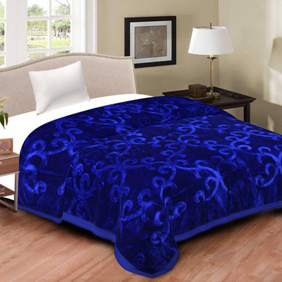 Indcrown Floral Double Mink Blanket for  Heavy Winter(Microfiber, Blue)