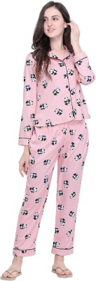 Smarty Pants Women Printed Pink, Black Shirt & Pyjama set