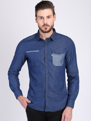 LA LOFT Men Solid Casual Blue Shirt