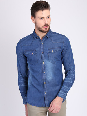 LA LOFT Men Solid Casual Blue Shirt