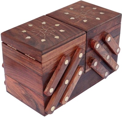 manzees Handmade Pure Sheesham Big Size Wooden Jewellery Box for Women Jewel Organizer Hand Carved Carvings, (5 in 1) Gift Items Jewellery Box, Multipurpose Storage Box Vanity Box(Brown)