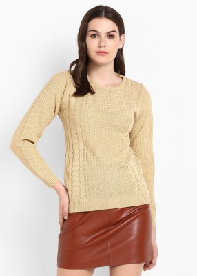 Modeve Self Design Round Neck Casual Women Beige Sweater