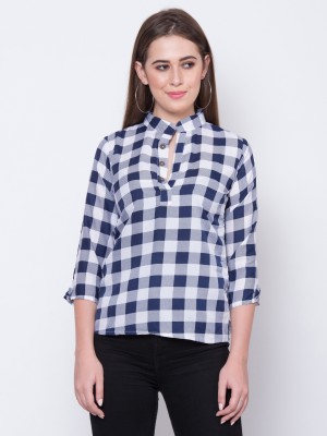 adyuth Casual 3/4 Sleeve Checkered Women Blue Top