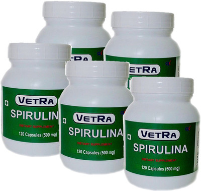 vetra Spirulina Capsules - (Pack of 5 ) 120 capsules(600 No)
