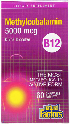 Natural Factors B12, Methylcobalamin, 5000 mcg, 60 Chewable Tablets(5000 No)
