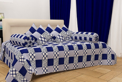 Rabhnoor Polycotton Checkered Diwan Set(Blue)