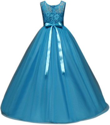 Reem Jheem Girls Maxi/Full Length Festive/Wedding Dress(Blue, Sleeveless)