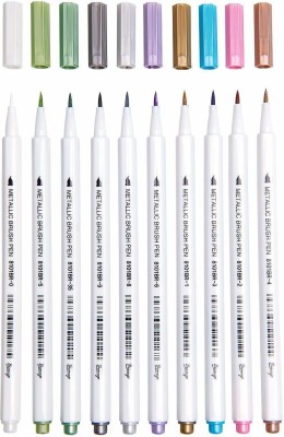 DELITON Metallic 10 Colours Calligraphy Metallic Marker Pens for Colouring, Drawing and Lettering Calligraphy(Pack of 12, Multicolor)