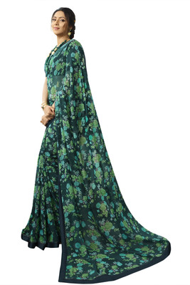 Hensi sarees shop Printed, Animal Print, Checkered, Solid/Plain Sambalpuri Georgette Saree(Blue)