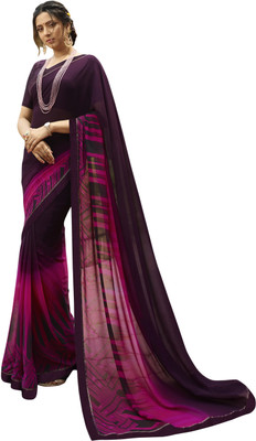 Hensi sarees shop Printed, Animal Print, Checkered, Solid/Plain Sambalpuri Georgette Saree(Purple)