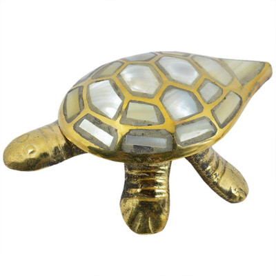 Bansiwal Vastu - Feng Shui Wish Fulfilling Brass Tortoise/Turtle Decorative Showpiece  -  3 cm(Brass, Gold)