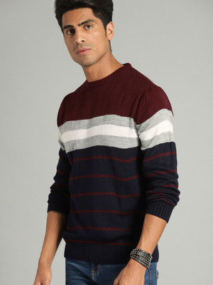 Roadster Woven Round Neck Casual Men Blue Sweater