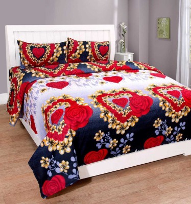 Megamall 144 TC Microfiber Double Floral Flat Bedsheet(Pack of 1, Red)