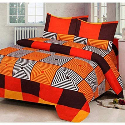 pitit custon 150 TC Polycotton Double Printed Flat Bedsheet(Pack of 1, Orange)