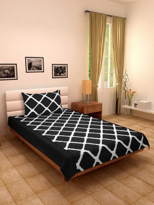 Dekor World 180 TC Cotton Single Abstract Flat Bedsheet(Pack of 2, Black)