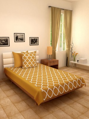 Dekor World 180 TC Cotton Single Abstract Flat Bedsheet(Pack of 3, Yellow)