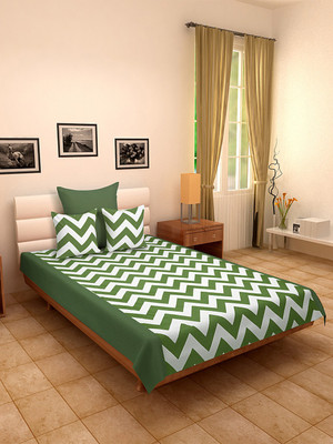 Dekor World 180 TC Cotton Single Abstract Flat Bedsheet(Pack of 4, Green)
