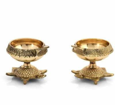 SHIVAYE COLLECTION Small Kuber Diya with turtle stand Brass (Pack of 2) Table Diya Set(Height: 2 inch)