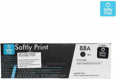 softly print 88A CC388A Laserjet Toner Cartridge for HP Laserjet Printer M1136; MFP;P1007; P1106; P1108; P1008; M1213nf; MFP; M126nw MFP; M1218nfs; M128fw MFP; M128fn ;MFP; M226DW;M226DN Black- Pack of 1 Black Ink Toner