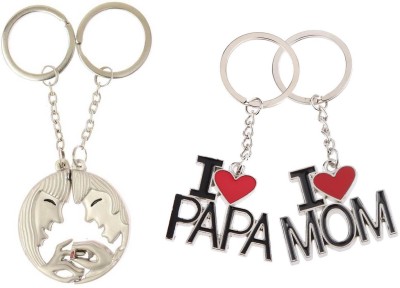 BORING I Love PAPA & MOM keychains with Couple Ring combo pack keyrings Key Chain