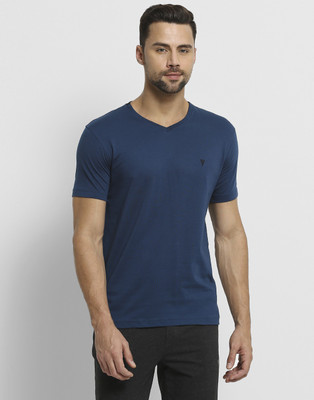 VAN HEUSEN Solid Men V Neck Blue T-Shirt