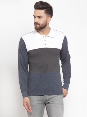 KALT Colorblock Men Polo Neck Grey T-Shirt