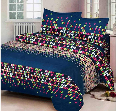 pitit custon 150 TC Polycotton Double Abstract Flat Bedsheet(Pack of 1, Blue)