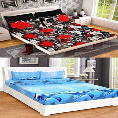 pitit custon 15 TC Polycotton Double Printed Flat Bedsheet(Pack of 2, Red)