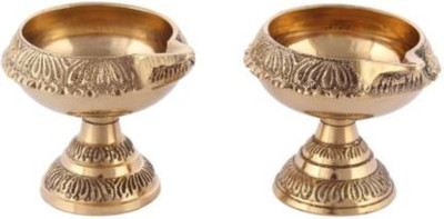 SHIVAYE COLLECTION Small Kuber Diya With Stand Brass (Pack of 2) Table Diya Set(Height: 2 inch)