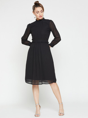 RARE Women A-line Black Knee Length Dress