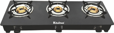 Khaitan 3 Burner BP-JIO Black Glass Manual Gas Stove(3 Burners)