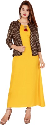 DARGU Women Printed Asymmetric Kurta(Yellow)