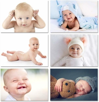 Smiling Baby Poster for Pregnant Women Bedroom Cute Toddler Infant Babies Photo Set of 6/Latest collection Paper Print(18 inch X 12 inch)