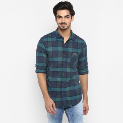 mufti-men-checkered-casual-dark-blue-green-blue-shirt