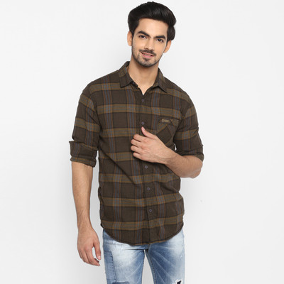 mufti-men-checkered-casual-brown-shirt-4
