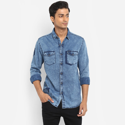 mufti-men-washed-casual-blue-shirt