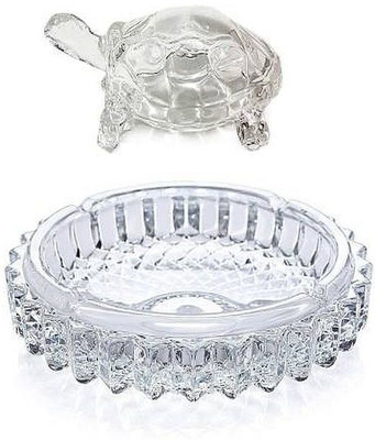 PRATAP GLOBAL RISING Vastu Feng Shui Crystal Turtle Tortoise with Plate for Good Luck Decorative Showpiece  -  5 cm(Crystal, Clear)