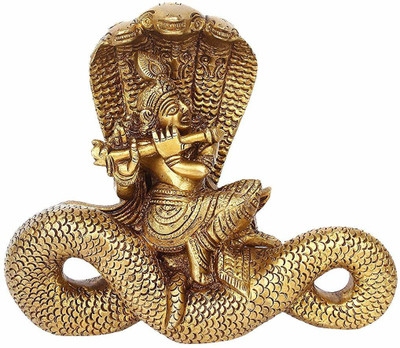 indeasia srijan Handcrafted Brass Dancing Lord Kanha Thakurji Nandgopal Krishna Kaliya Statue Figurine Idol Hindu God Sculpture Decorative Showpiece  -  17 cm(Brass, Gold)