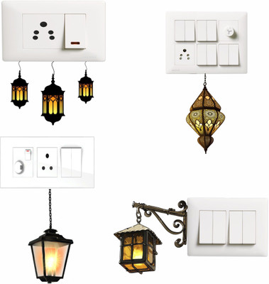 Psychedelic Collection 10 cm Decorative Multicolour Switch Board Light Board Sticker Self Adhesive Sticker(Pack of 4)