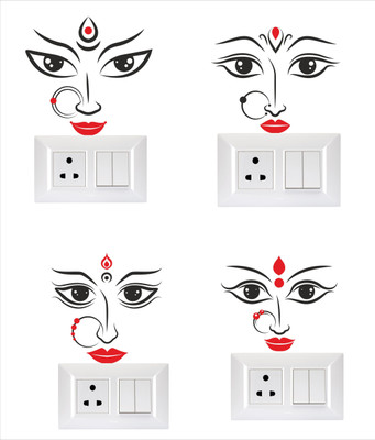 Psychedelic Collection 10 cm Decorative Multicolour Switch Board Light Board Sticker Self Adhesive Sticker(Pack of 4)