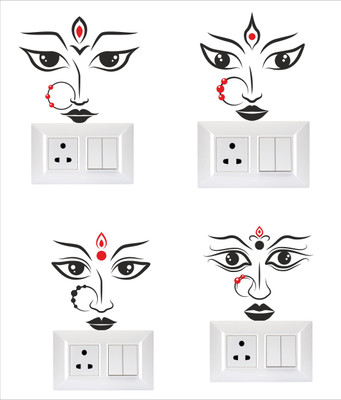 Psychedelic Collection 10 cm Decorative Multicolour Switch Board Light Board Sticker Self Adhesive Sticker(Pack of 4)