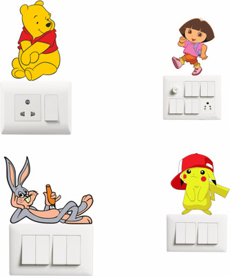 Psychedelic Collection 10 cm Decorative Multicolour Switch Board Light Board Sticker Self Adhesive Sticker(Pack of 4)