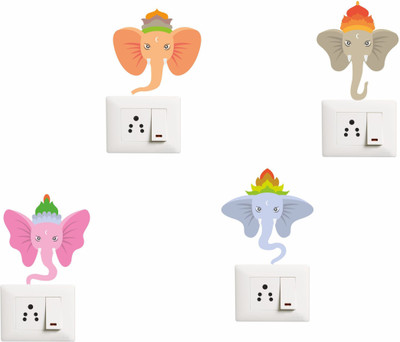 Psychedelic Collection 11 cm Decorative Multicolour Switch Board Light Board Sticker Self Adhesive Sticker(Pack of 4)