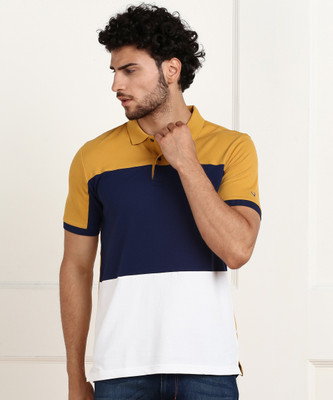 allen-solly-color-block-men-polo-neck-yellow-dark-blue-t-shirt